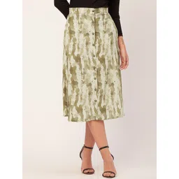 Moomaya Women Abstract Printed A-Line Front Buttoned Midi Skirt-image-22