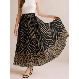 Moomaya Women Animal Printed High Waist A-Line Maxi Skirt-picture-28