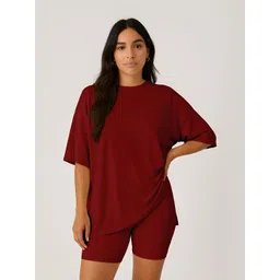 Moomaya Women Casual Summer Oversized T-Shirt With Biker Shorts Co-Ords-picture-19