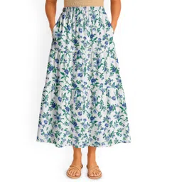 Moomaya Women Floral Printed Boho Tiered Maxi Skirt-picture-32