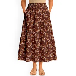 Moomaya Women Floral Printed Tiered Maxi Skirt-picture-31