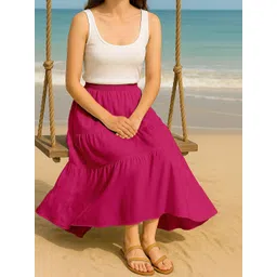 Moomaya Women Flowy Tiered Maxi Skirt image 5