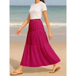 Moomaya Women Flowy Tiered Maxi Skirt image 2