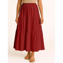 Moomaya Women Flowy Tiered Solid Maxi Skirt-picture-11