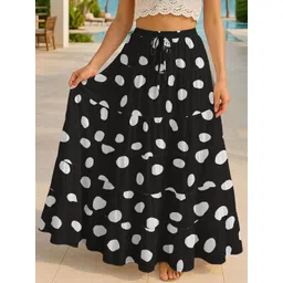 Moomaya Women Geometric Printed Cotton Tiered Maxi Skirt-picture-28