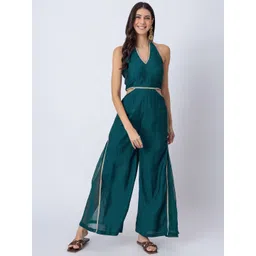 Moomaya Women Halter Neck Sleeveless Basic Jumpsuit-image-28