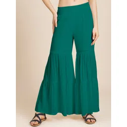 Moomaya Women Plain Loose Fit High-Rise Parallel Trousers-image-5