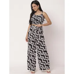 Moomaya Women Printed Crop Top with Trousers-image-31