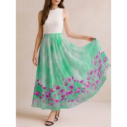 Moomaya Women Printed High Waist Flowy A-Line Maxi Skirt-picture-13