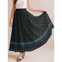 Moomaya Women Printed High Waist Flowy A-Line Maxi Skirt-picture-14