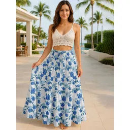 Moomaya Women Printed Pure Cotton Tiered Maxi Skirt image 2