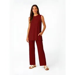Moomaya Women Solid Tank Top and Pants Co-ord Set-picture-16