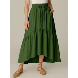 Moomaya Women Tiered Maxi Skirt With Pockets-picture-30