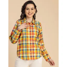 Moomaya Yellow Cotton Checks Shirt-picture-32