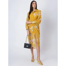 Moomaya Yellow Polyester Regular Fit Floral Casual Dress-picture-37