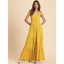 Moomaya Yellow Printed Jumpsuit image 1