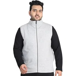 moonaah Men's Pure Cotton Sleeveless Mock Collar Jacket, Light Grey-picture-28