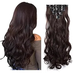 MoonEyes, Women's Natural Brown Curly/Wavy Hair Extensions in High Temperature Synthetic Fiber in 24 inch, 16 Clips Head in 7 Piece Set Increase Hair Length and volume-picture-25