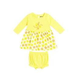 MooNKids Girls Conversational Printed Cotton Round Neck Fit & Flare Dress-picture-10