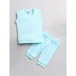 MooNKids Infant Boys Blue Solid Sleeveless Thermal Set-picture-25