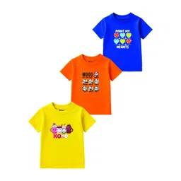 MooNKids Kids Pack Of 3 Graphic Printed Round Neck Cotton Tshirts-picture-31