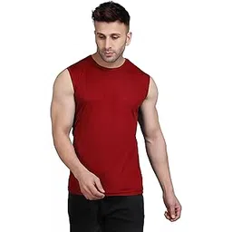 moordale Men's Dryfit Active Performance Solid Round Neck Sleeveless Polyester T-Shirt (Una-691-m_Maroon_M) Pack of 1-picture-32
