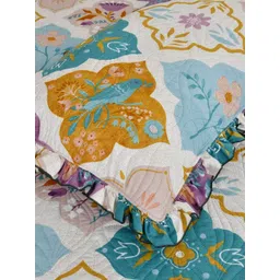 MORADO Beige & Green Printed Double King Bed Cover With 2 Pillow Covers-picture-28