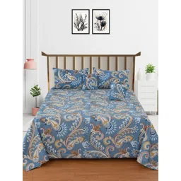 MORADO Blue & Brown Floral Polycotton 5 Piece Double Queen Superfine Bedding Set-image-29