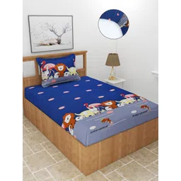 MORADO Blue & Brown Graphic 180 TC Fitted Single Bedsheet with 1 Pillow Cover-image-19