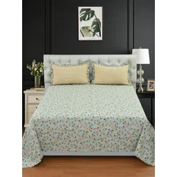 MORADO Blue & Green Floral Printed 210 TC King Bedsheet Set 2.74m x 2.74m-picture-37