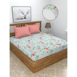 MORADO Blue & Peach-Coloured Floral Printed 210 TC King Bedsheet Set 2.74 m x 2.74 m-picture-35
