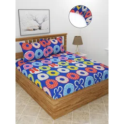 MORADO Blue & Red Conversational 210 TC Fitted Queen Bedsheet With 2 Pillow Covers-picture-28