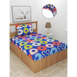 MORADO Blue & Red Conversational 210 TC Fitted Single Bedsheet With 1 Pillow Cover-picture-27