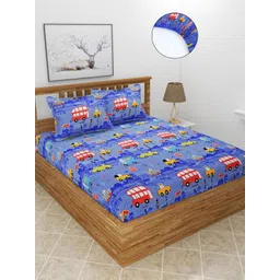 MORADO Blue & Red Conversational 210 TC Queen Fitted Bedsheet with 2 Pillow Covers-picture-25