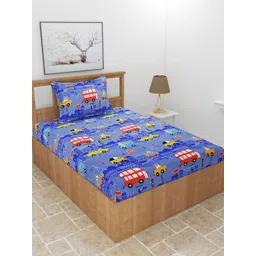 MORADO Blue & Red Conversational 210 TC Single Bedsheet with 1 Pillow Covers-picture-23