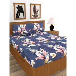 MORADO Blue & Red Floral 180 TC King Bedsheet with 2 Pillow Covers-picture-20