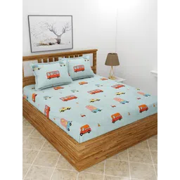 MORADO Blue & Red Graphic 180 TC Queen Bedsheet with 2 Pillow Covers-picture-22