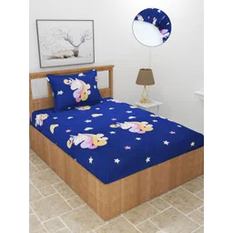 MORADO Blue & White Cartoon Characters 210 TC Single Fitted Bedsheet with 1 Pillow Cover-image-18