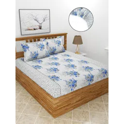 MORADO Blue & White Floral 210 TC Fitted Queen Bedsheet With 2 Pillow Covers-picture-15