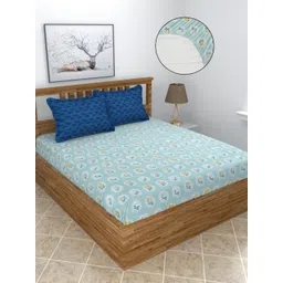 MORADO Blue & White Floral Printed 210 TC King Bedsheet Set 2.74m x 2.74m-picture-38