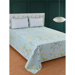 MORADO Blue & Yellow Floral Polycotton 210 TC King Bedsheet With 2 Pillow Covers-image-22