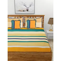 MORADO Brown & Green Geometric Cotton 5 Piece Double Queen Fine Bedding Set-picture-20