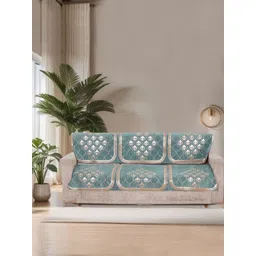 MORADO Sea Green & White 6 Pieces Embroidered 3 Seater Sofa Covers-picture-31