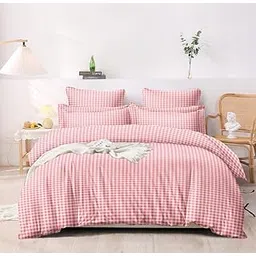 MORADO Premium Glace Cotton 210 TC Double Bedsheet with 2 King Size Pillow Covers (90x100 Inches, White&Pink)-picture-12