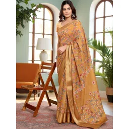 MORDEN MUSE Floral Printed Zari Border Saree With Unstithced Blouse Piece-picture-15