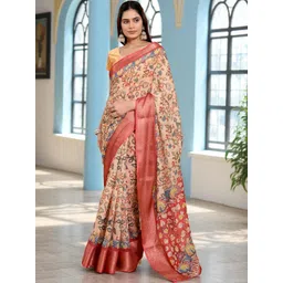 MORDEN MUSE Kalamkari Printed Woven Design Zari Saree-picture-40