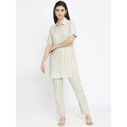 MORDEN MUSE Self Design Shirt Collar Tunic With Trousers-picture-35