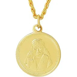 Gold Plated Shirdi Sai Baba Reversible Om Enameled Coin Hindu God Religious Chain Pendant Locket Necklace Om Sai Pendant Temple Spiritual Jewellery for Men and Women-image-14
