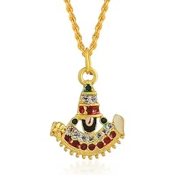 morir Brass Metal Gold Plated Colourful Tirupati Balaji Sri Venkateswara Spiritual Pendant With Chain Necklace Jewellery For Unisex-picture-25