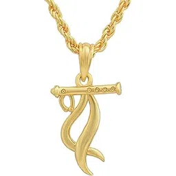morir Gold Plated Brass Flute Bansuri of Lord Krishna Pendant Locket Necklace Spiritual Temple Jewellery for Unisex-picture-30